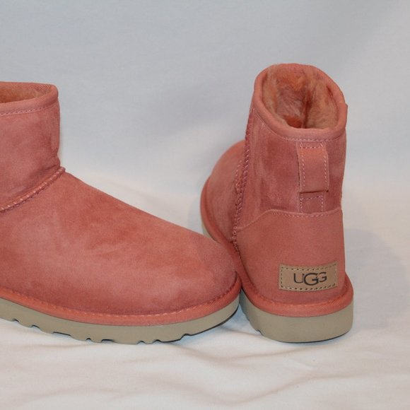 NIB UGG WOMEN'S MINI SUEDE SHEARLING LINED ANKLE BOOTS BOOTIES CORAL PINK - Picture 8 of 8